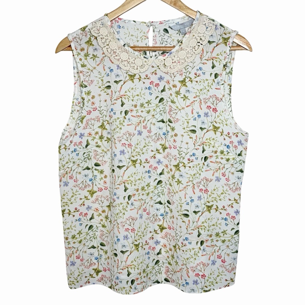 Floral Lace Peter Pan Collar Sleeveless Top Womens M 10 Cottagecore Twee Pastel